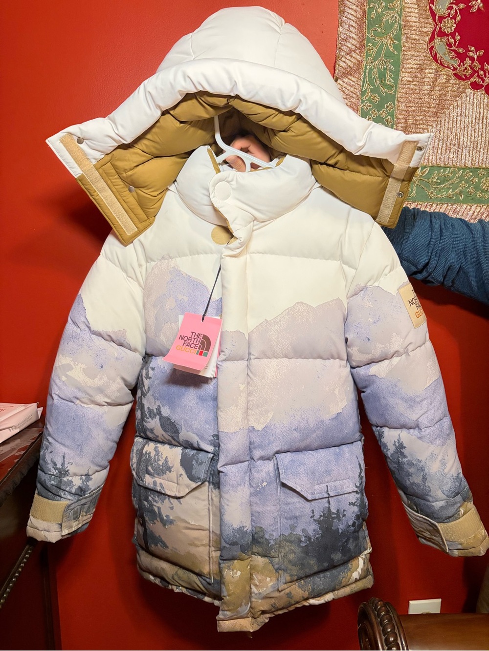 Gucci X The North , Lavender & Tan Mountain-Print Puffer Jacket